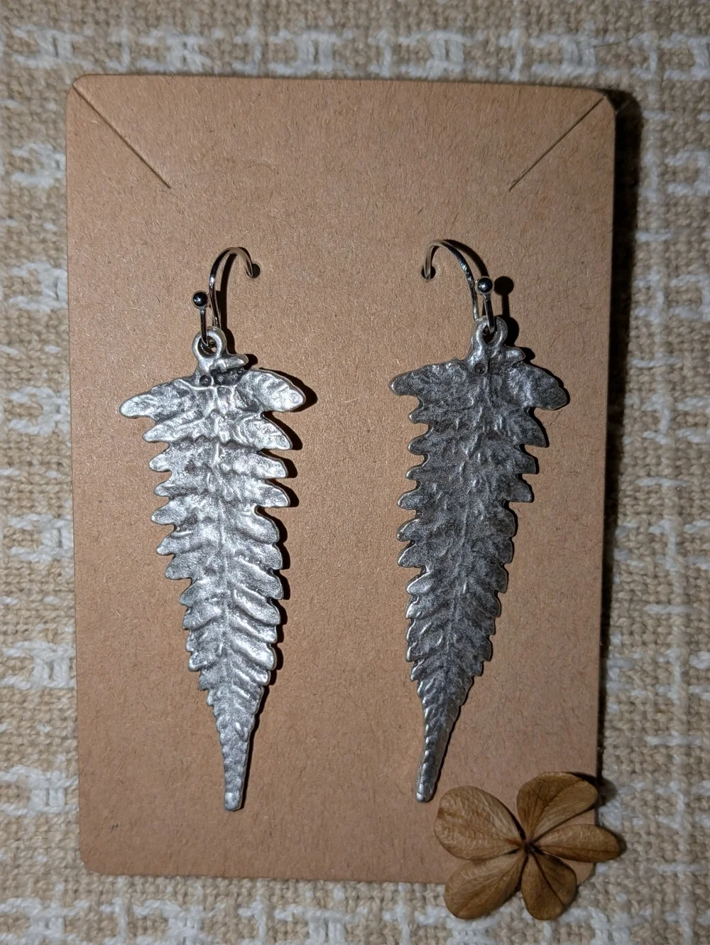 Textured Fern Leaf Dangle Earrings - Picture 1 of 3